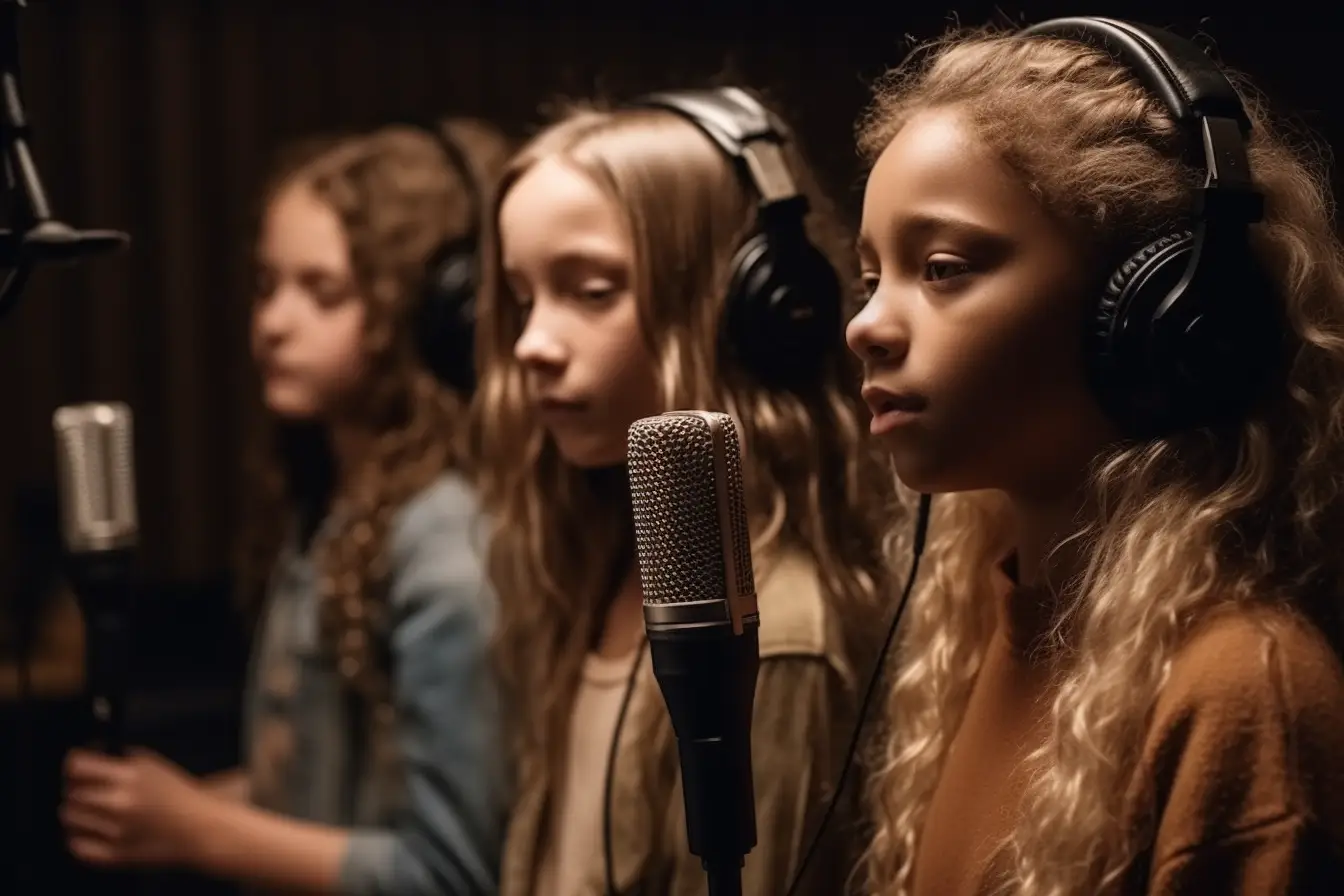 Girls Singing in Recording Studio